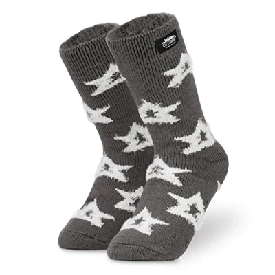 Image of CityComfort Slipper Socks Women Teenagers Fluffy Non Slip Warm Fleece One Size Lounge Wear Gifts for (White Star)