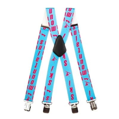 Image of Olata Adjustable Ski Salopette Braces/Suspenders (Blue/Pink) 4cm (Adult). X Shape