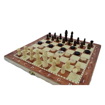 Image of Shine 3 IN 1 Natural Wooden Folding Chess/Checkers/Backgammon Game with Staunton Pieces