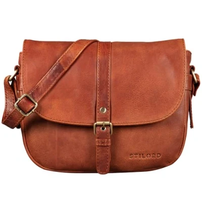 Image of STILORD &#039;Leni&#039; Womens Crossbody Bag Leather Purse Handbag Small Satchel Shoulder Vintage for Evening and Party in Genuine Leather, Colour:arona brown