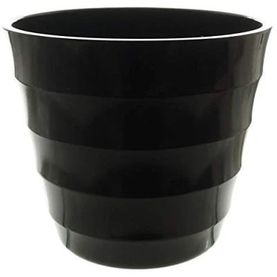 Image of Large 29cm Diameter Jet Black Ribbed Plant Pot Heavy Duty Plastic Planter