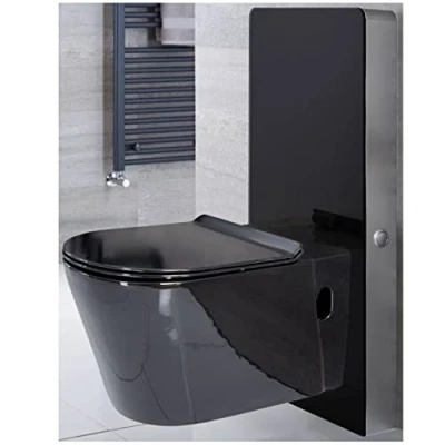 Image of Milano Nero 483mm Bathroom Toilet WC Unit Black Wall Hung Pan Soft Close Seat