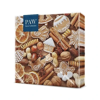 Image of PAW Napkins 3 Ply (33 x 33 cm) I 20 Pieces Paper Colorful for The Christmas Table Christmas, Winter, Stars, Gingerbread Rustic