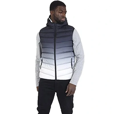 Image of Mens Brave Soul BlackBurn Padded Hooded Gilet Black Gradient Bodywarmer (M, Gradient)
