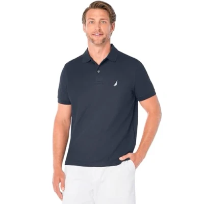 Image of Nautica Men&#039;s Solid Anchor Deck Classic Fit Polo, Navy, XL
