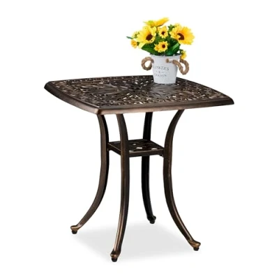 Image of Relaxdays Garden Side Table, Antique Look, Cast Aluminum, 53x53.5x53.5 cm, Square, for Balcony &amp; Patio, Black/Bronze, Plastic, Aluminium