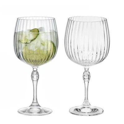 Image of Muldale Rocco Gin Glass Set of 2 740ml Vintage Art Deco Barware Ribbed Copa De Balon and Tonic Glasses
