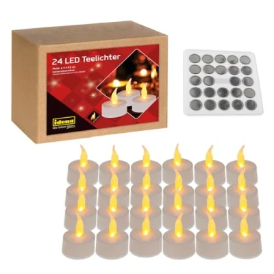 Image of Idena 50023 LED Tea Lights, Pack of 24, Electric Candles with Flickering Light, Includes Batteries, Decoration for Wedding, Party, Christmas, in Box, Easter, as Mood Light