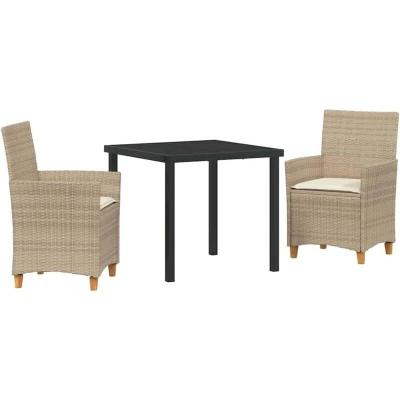 Image of vidaXL 3 Piece Garden Dining Set with Cushions Beige Poly Rattan
