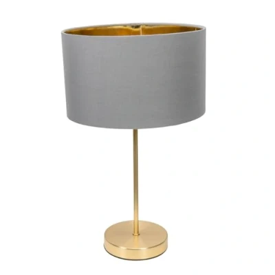 Image of ValueLights Charlie Gold Stem Table Lamp with Grey &amp; Inner Shade Warm White Bulb Lamps, Home Décor Improvement Essential