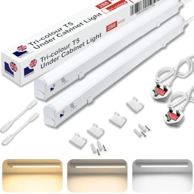 Image of Morris LED Under Cabinet Light Linkable 3 Colours in 1 3000k/4000k/6500k Kitchen UK Plug Included 288mm, 550mm, 850mm,1150mm (288mm, 2 Pack)