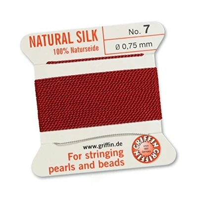 Image of GRIFFIN 100% Natural Silk Beading Cord String Thread Garnet Red 2 metres with one needle Size 0.75mm