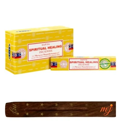 Image of Original Satya Nag Champa Spiritual Healing incense sticks with M&amp;J holder Full Box for Aromatherapy, Spa, Yoga, Weddings, Meditation, Healing, Positivity and Relaxation