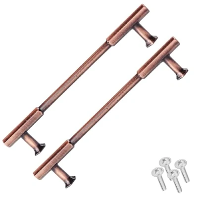 Image of Decoranddecor Veselka Classic Cabinet Pull Handles Solid Zinc Alloy Traditional Finish 128mm, 2 Pack, Antique Copper