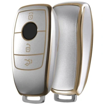 Image of OATSBASF Car Key Case For Mercedes Benz,Protective Cover Benz E Class 2017 S 2018 LS Golden