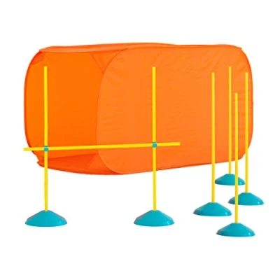 Image of Outward Hound Kyjen 41003 Zip Zoom Indoor Dog Agility Starter Kit with Tunnel Weave Pole High Jump Obstacles, Large, Multicolor