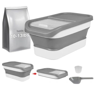 Image of Greenfields Collapsible Airtight Pet Food Storage Container 15 Lbs with Measuring Cup &amp; Scoop Versatile Dry Dispenser for Dogs, Cats, and Pets**