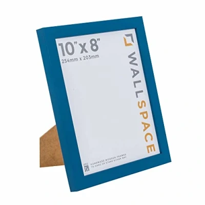 Image of Wall Space 10x8 Blue Frame Modern Photo Frames 10 x 8 inch Wooden 8x10 Picture made from SOLID WOOD REAL GLASS