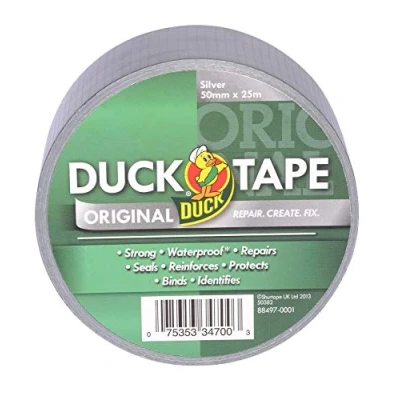 Image of Duck tape original Silver, 50 mm x 25 m. The high strength waterproof gaffer and duct adhesive cloth repair