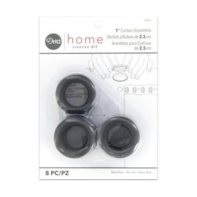 Image of Dritz 1 Inch Inner Diameter Plastic Curtain Grommets, Pack of 8, Matte Black