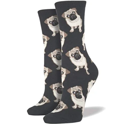 Image of Socksmith Womens Black &#039;Pugs&#039; Pug design socks One Size Dog lover gift stocking filler