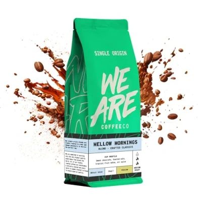 Image of Coffee Beans 1kg Bag, Whole Bean Coffee, Mellow Mornings Blend Beans, 100% Arabica &amp; Robusta, Medium Roast Fresh Single Origin (We Are Co)