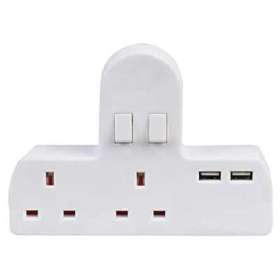 Image of Pro Elec PEL00950 2 Gang mains Adaptor with Dual USB Ports