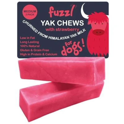 Image of Fuzzl Yak Chews for Dogs 2 Pack 140g Strawberry Premium Natural Dog Treats with Himalayan Milk Chew No Hide Food Long Lasting Dental Sticks and
