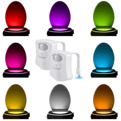 Image of 2 Pack The Original Toilet Bowl Night Light. Motion Sensor Fun &amp; Cool Bathroom Accessory. Home Gadget for Men, Women. Gifts Men Dads Fathers Day Christmas. Funny Novelty Birthday Present