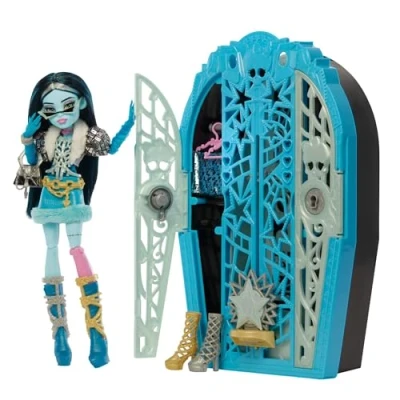 Image of Monster High Skulltimate Secrets Doll and Accessories Set, Hauntlywood Mysteries Frankie Stein with Reveal Closet &amp; 19+ Glam Surprises like Clothes, JBG81