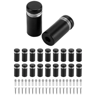 Image of QWORK® 20 Pcs 12x25mm Stainless Steel Stand Off Fixings, Wall Mount Sign Glass Holders, for Advertising with Screws, Black