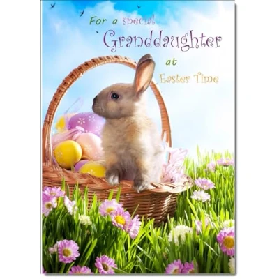Image of doodlecards Granddaughter Easter Card Bunny in Basket Medium Size with Plain Envelope
