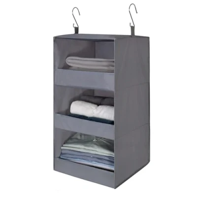 Image of GRANNY SAYS 3 Shelf Hanging Storage Organiser, Pack of 1 Wardrobe Collapsible Shelves for Wardrobe, Fabric Organiser Clothes Accessories, Grey