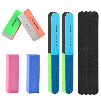 Image of KissDate 10 Pcs Nail File Set Buffers 4 Shapes Professional Files Block 7 Ways Buffer for Trim Double Sided Emery Board Manicure Trimming Tools