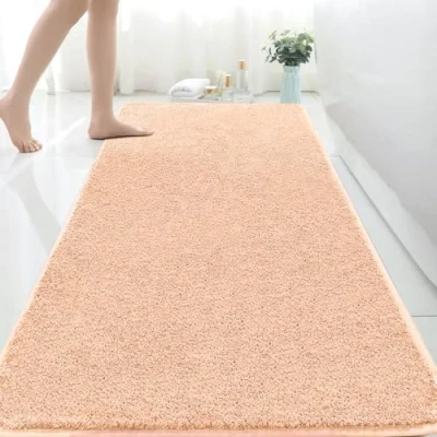 Image of Extra Large Bath Mat 150x60 cm Microfiber Mats for Bathroom Absorbent Rug Non slip Anti Mould Mat, Machine Washable Rugs Bedroom Bathroom, Beige