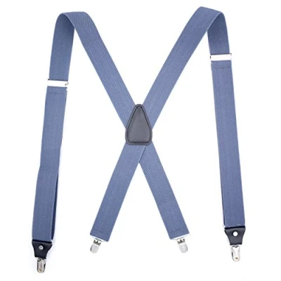 Image of Mens Suspenders Adjustable Elastic Heavy Duty 1.4 Inch Wide X Shape 4 Strong Clips Suspender Braces Cowboy Blue(Size: One Size)