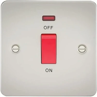 Image of KnightsBridge Flat Plate 45A 1G DP switch with neon pearl
