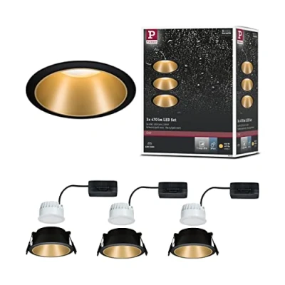 Image of Paulmann 93404 LED Cole recessed luminaire round incl. 3x6.5 watt dimmable spotlight black, gold matt lamp plastic, aluminium zinc ceiling spot 2700 K