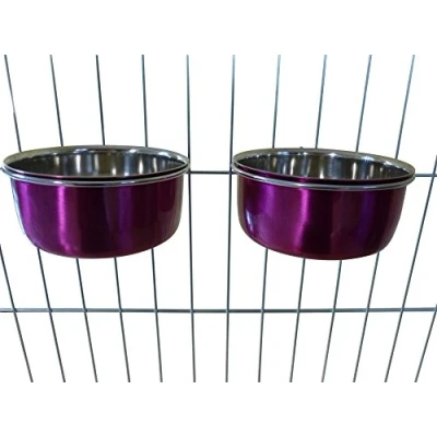 Image of Ellie Bo Pair of Dog Bowls For Crates, Cages or Pens and 3 Sizes (0.6Ltr Small, Pink)