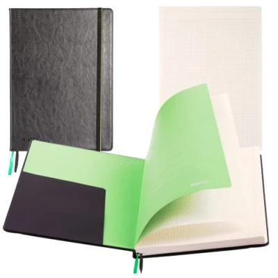Image of WINTEX Notebook A4 with 96 Squared Pages Compact Leatherette Notebooks for School or Work Journal Notepads as Diary, Sketchpad Document Folder Black