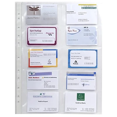 Image of Exacompta Ref 55046E Polypropylene Specialist Business Card Punched Pocket Sheets (Pack of 10) A4 Size, Made From 110 Micron Polypropylene, 10 Cards Per Sheet