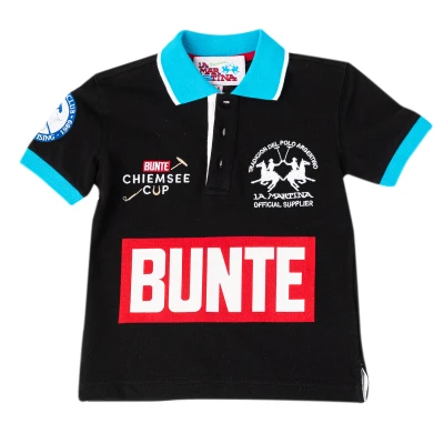 Image of La Martina Boys Boy&#039;s short sleeved polo shirt with contrasting lapel collar 2KP049 Black Cotton Size 4Y