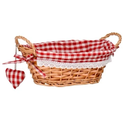 Image of Premier Housewares 1901048 Picnic Basket Bread Wicker Oval Hamper Baskets For Gifts Lining Woven Red H14x W27x D19
