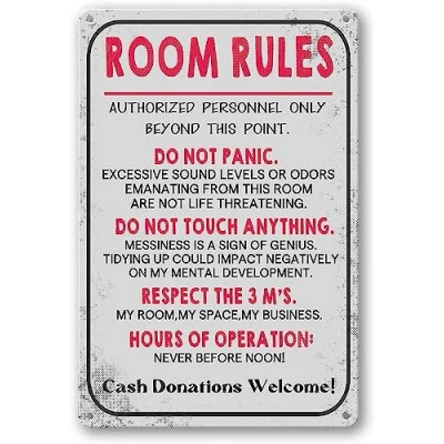 Image of Room Rules Sign For Teen Girls Boy Bedroom Gaming Door Decor Dorm Wall Accessories Cool Things, Funny Metal Tin Signs 8x12 Inch