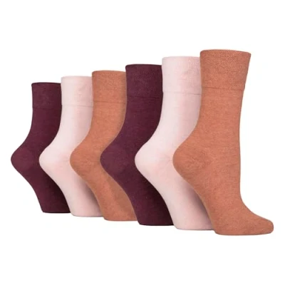 Image of IOMI Footnurse Ladies 6 Pair Multipack Non Elastic Diabetic Socks with Gentle Grip Wide Top 4 8 (UK, Numeric, 4, 8, Regular, Terracotta/Lavender Cream/Burgundy)