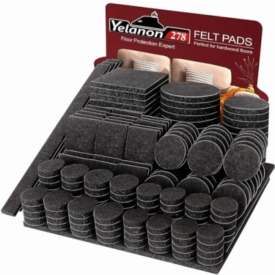 Image of Yelanon Felt Furniture Pads 278 Pcs Self Adhesive, Chair Pads, Anti Scratch Floor Protectors for Feet Legs, Hardwoods Floors, Black