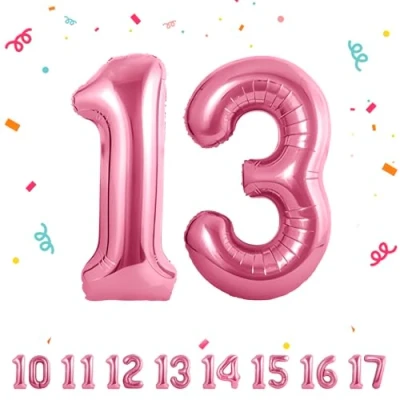 Image of Number Balloons 13,Pink 13 for Birhtday Party Decoration,40 Inch Giant Helium Foil Women Men 13th Birthday Decor Anniversary Decorations Supplies