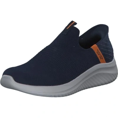 Image of Skechers Boys Slip On, Navy Textile/Orange Trim, 5.5 UK