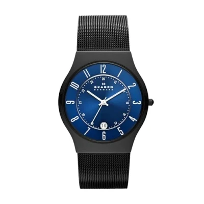 Image of Skagen Watch for Men Sundby Titanium, Three Hand Date Movement, 42 mm Midnight Titanium Case with a Stainless Steel Mesh Strap, T233XLTMN