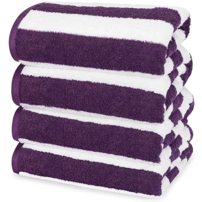 Image of Utopia Towels Cabana Stripe Beach (76 x 152 cm) 100% Ring Spun Cotton Large Pool Towels, Soft and Quick Dry Swim (Pack of 4) (Plum)
